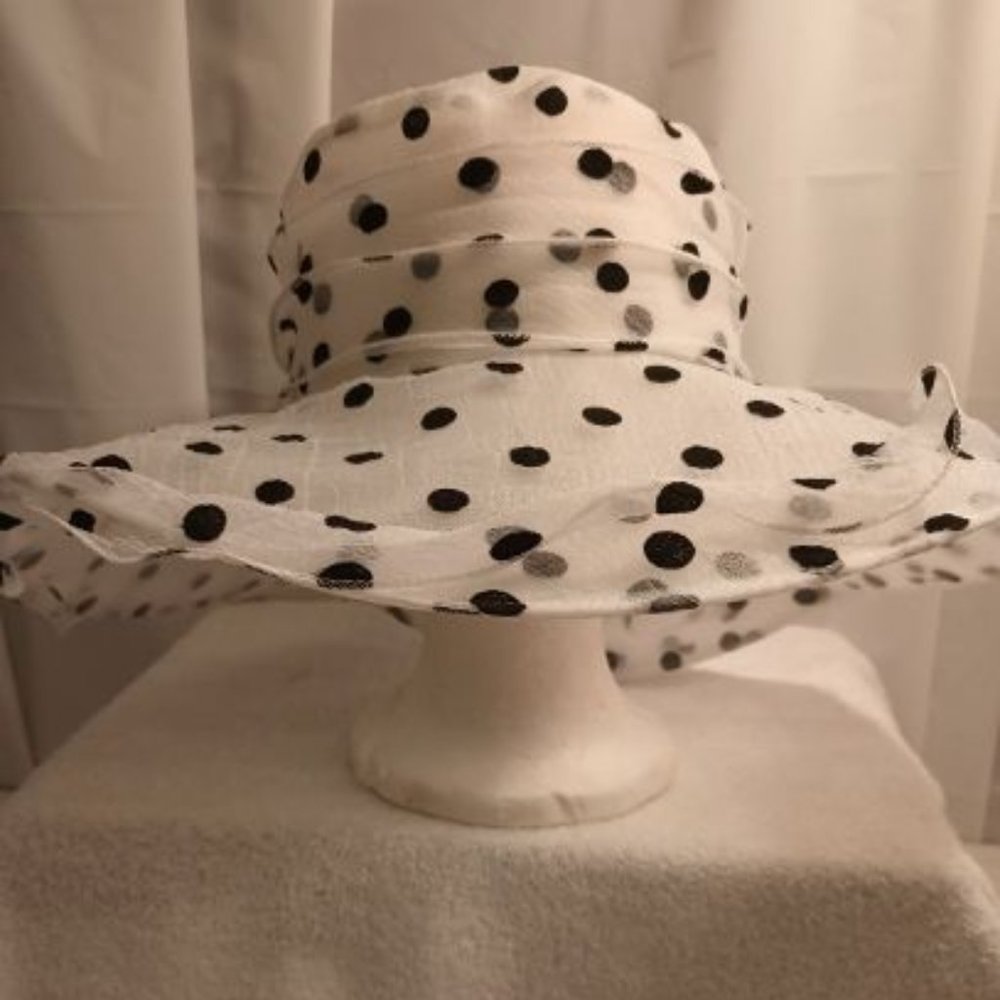 SUMMER CLEARANCE -- POKADOT WHITE/BLACK LACE HAT FOR CHURCH, & SPECIAL EVENTS